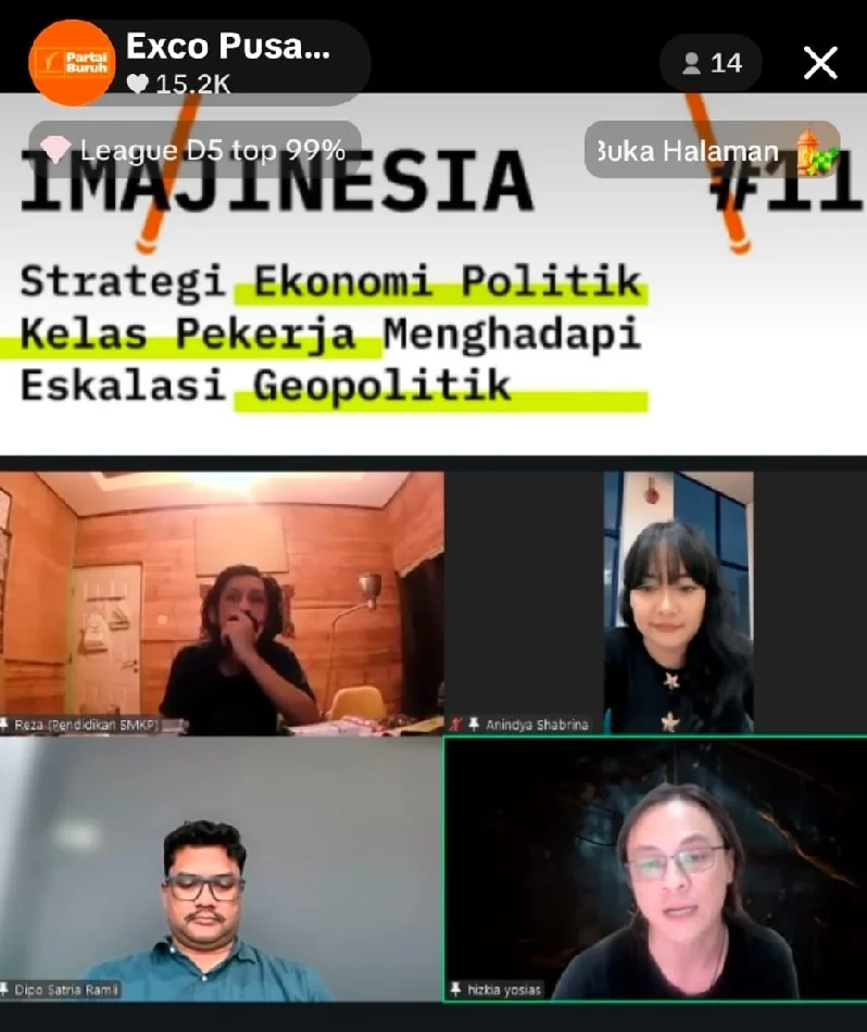 Partai Buruh Dorong Deeskalasi Konflik dan Kebijakan Pro-Pekerja di Tengah Ketegangan Iran-AS Partai Buruh menggelar diskusi daring bertajuk "Strategi Ekonomi Politik Kelas Pekerja Menghadapi Eskalasi Geopolitik" dalam sesi Imajinesia#11, Senin (9/3/2026).